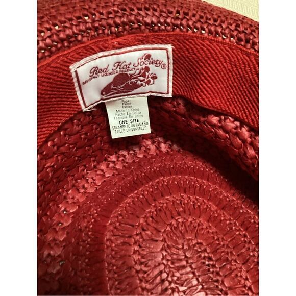 Women’s Red Hat Society Curled Paper Straw Hat with Tie Bow - Picture 3 of 6